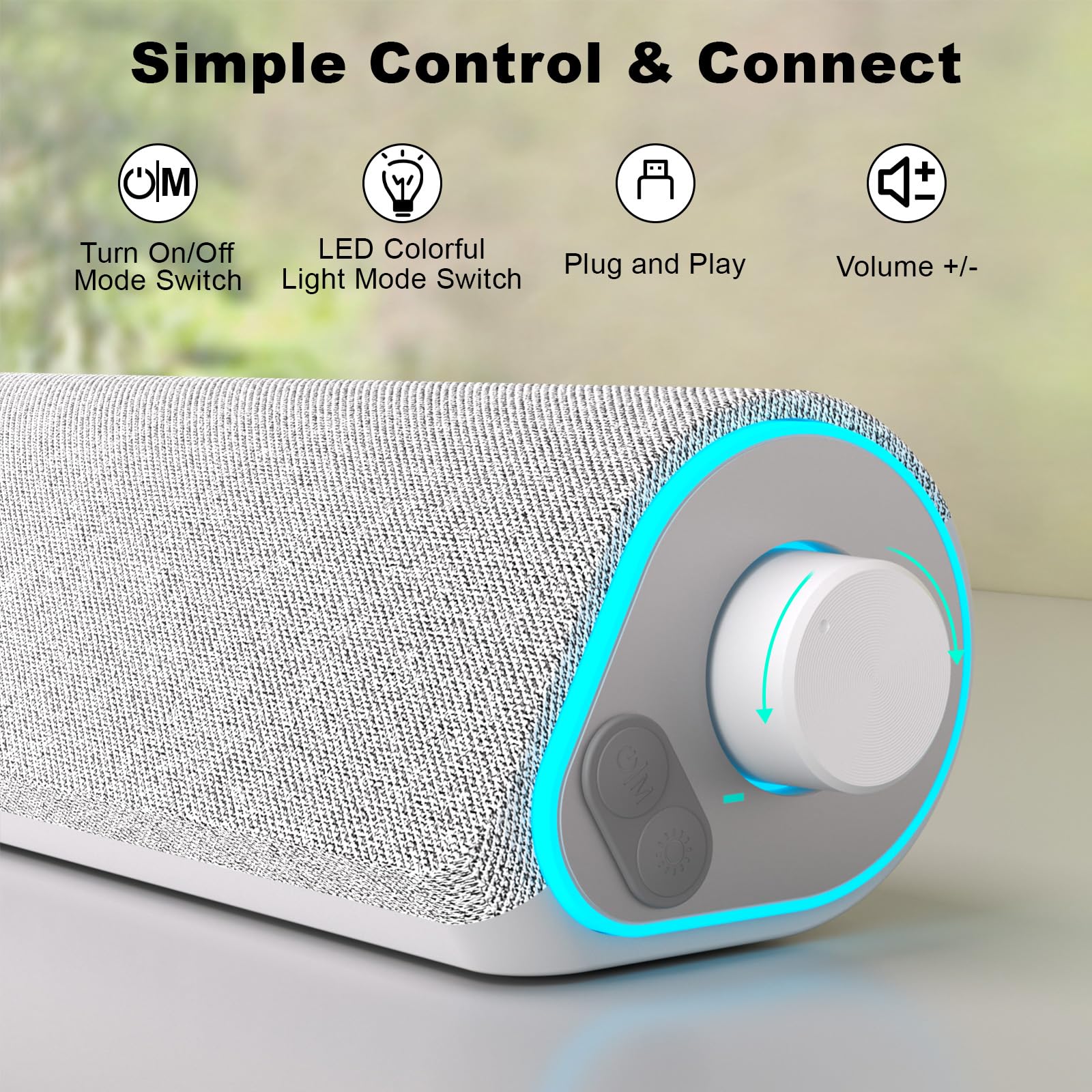 Soulion R50 Bluetooth Computer Speakers For Desktop Pc Monitor White,Wired Usb Powered 3.5Mm Aux Pc Speakers Sound Bar,4 Modes L